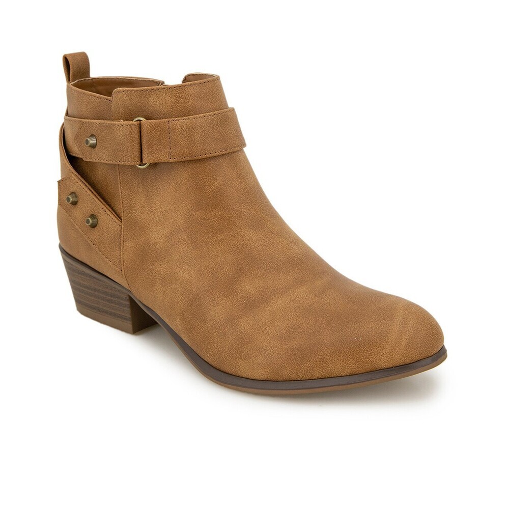 Unionbay Tilly Boots Womens 6 Cognac Faux Leather Crossover Ankle Booties ZAP346